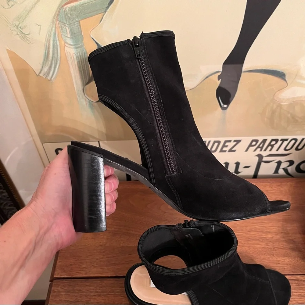 Diane von Furstenberg Black Suede Panina Open Toe Booties